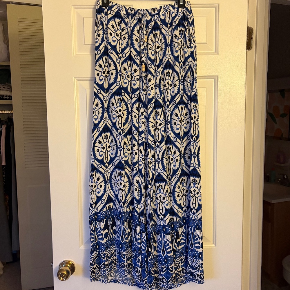 Haute Hippie Cobalt & White Mosaic Palazzo Pants